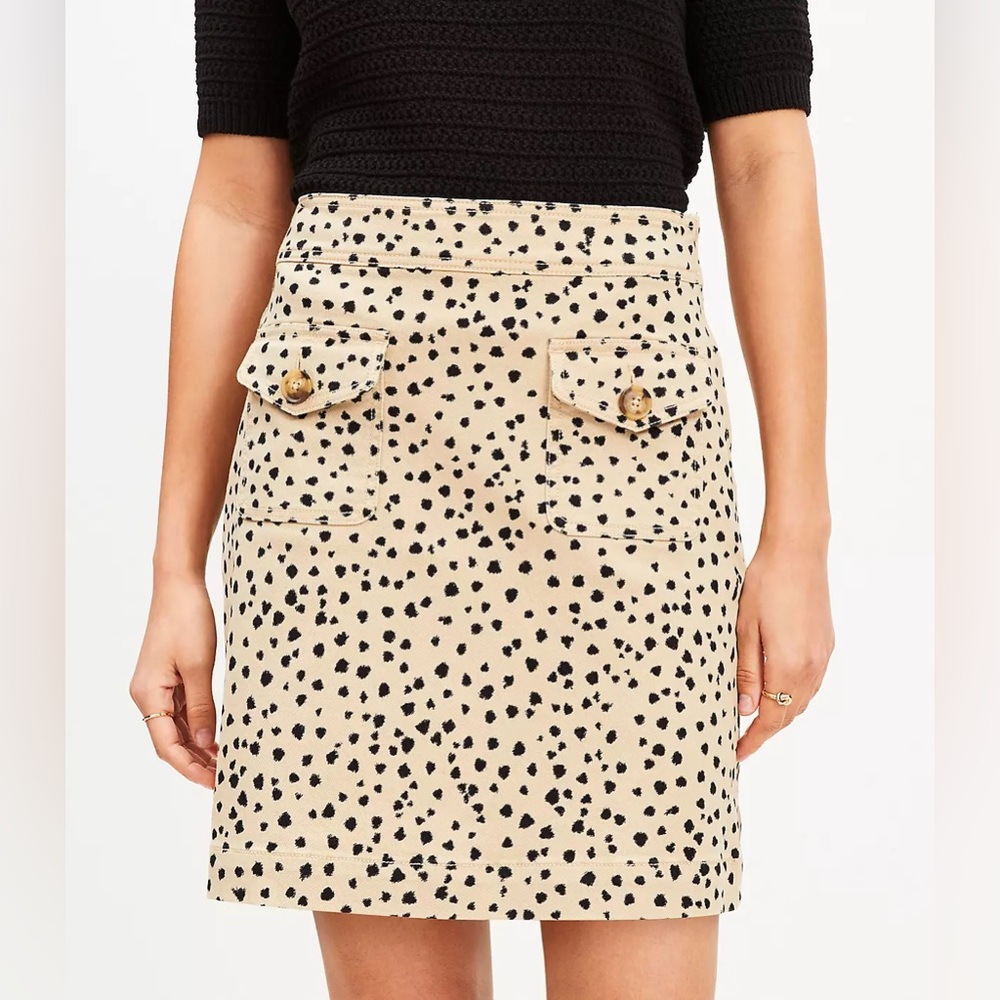 LOFT Beige Mini Skirt with Black Spot Print